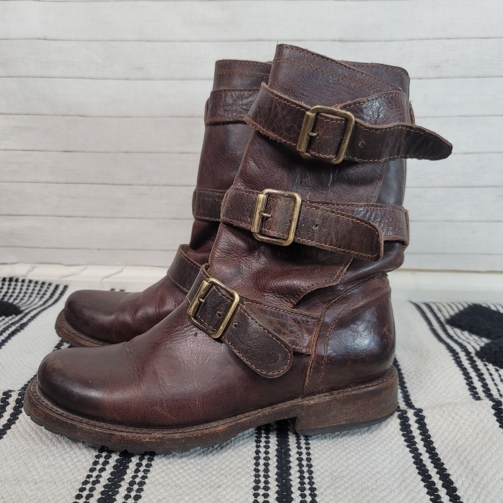 Freebird by Steven Tread Triple Buckle Moto Boots in Brown, Size 6 - Picture 13 of 14